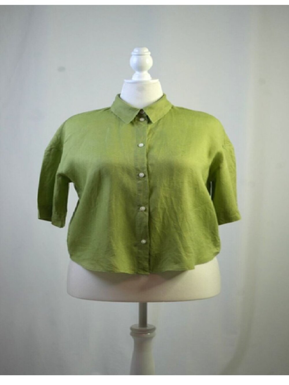 Blouse Womens Chartruese Cropped 100% Linen Boxy Oversize